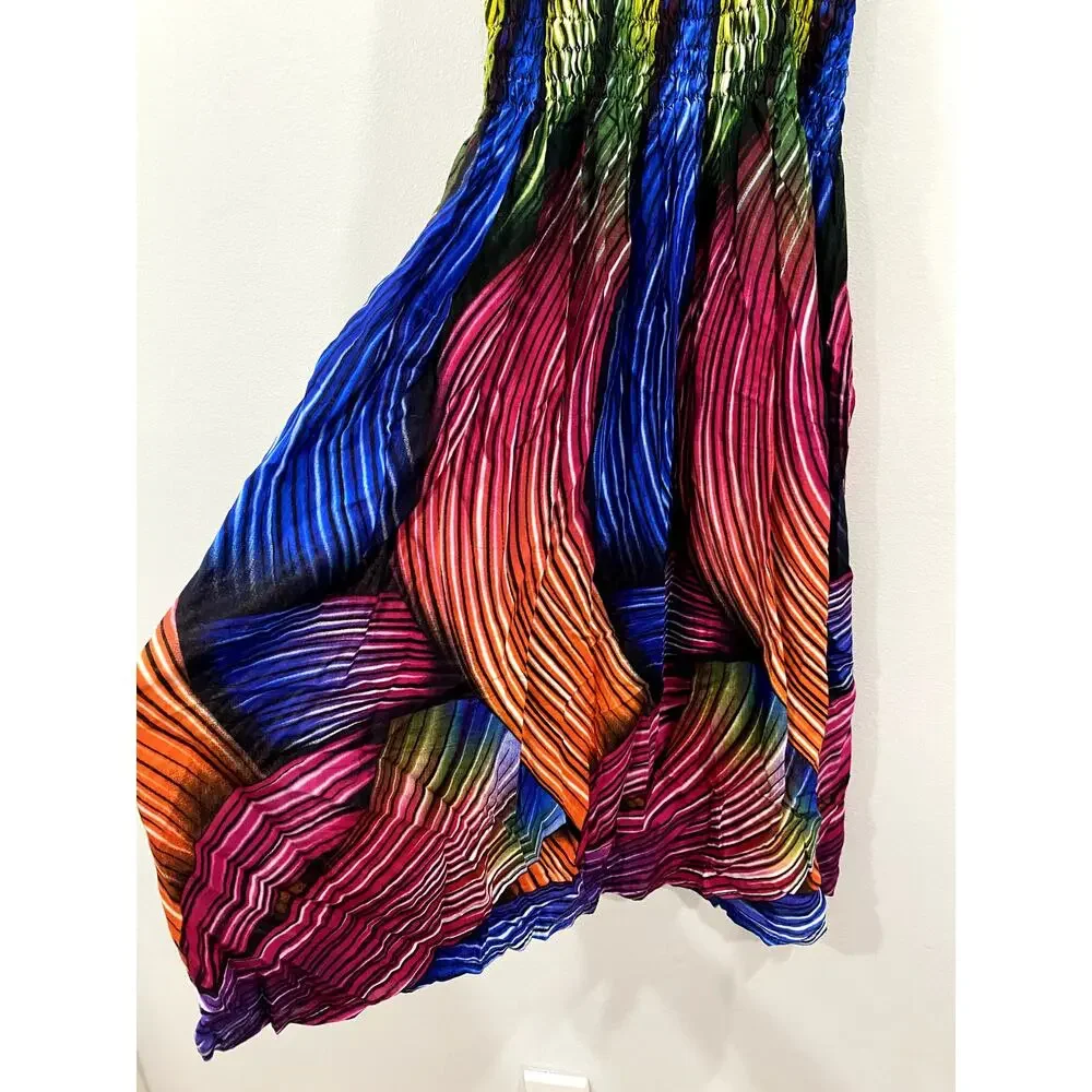 Multicolor Pleated Maxi Dress with Spaghetti Straps - Picture 8 of 9